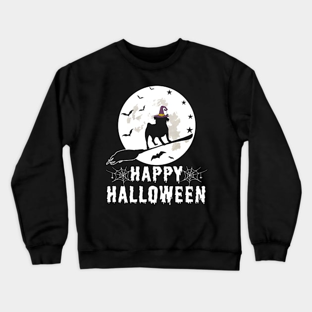 Pug Dog Witch Happy Halloween Funny Crewneck Sweatshirt by chung bit